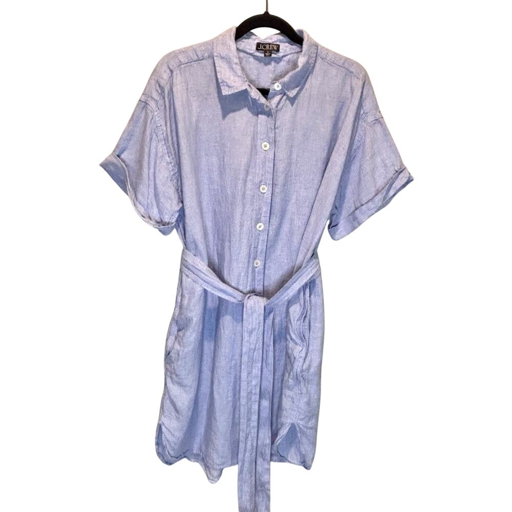 J. Crew Blue Capitaine Linen Short Sleeve Shirt Dress - size Large